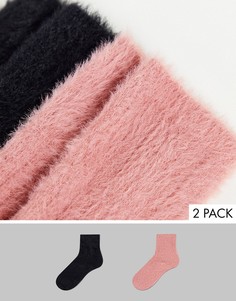 Набор из 2 пар пушистых носков до щиколотки черного и розового цвета Topshop-Разноцветный