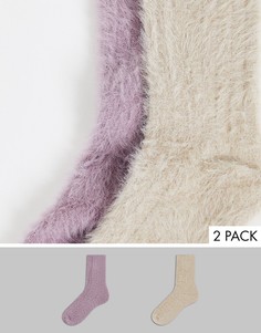 Набор из 2 пар пушистых носков до щиколотки сиреневого и серо-бежевого цветов Topshop-Разноцветный