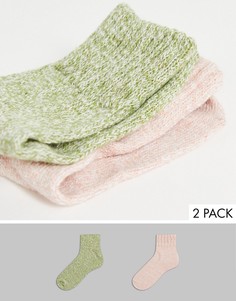 Набор из 2 пар меланжевых носков крупной вязки розового и зеленого цвета до щиколотки Topshop-Разноцветный