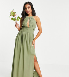 Припудренно-зеленое плиссированное платье макси для подружки невесты TFNC Petite-Зеленый цвет