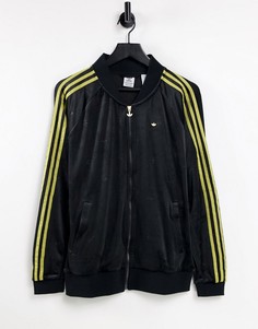 Свободный спортивный велюровый топ черного цвета с тремя полосками adidas Originals-Черный цвет