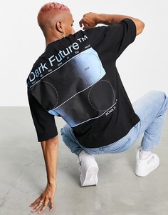 Черная oversized-футболка с графическим принтом на спине и логотипом спереди ASOS Dark Future-Черный цвет