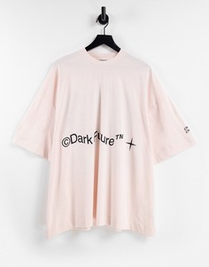 Oversized-футболка цвета розовой раковины с космическим принтом (от комплекта) ASOS Dark Future-Розовый цвет