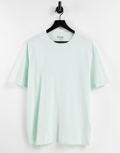 Oversized-футболка из органического хлопка мятного цвета с высоким воротом Selected Homme-Голубой