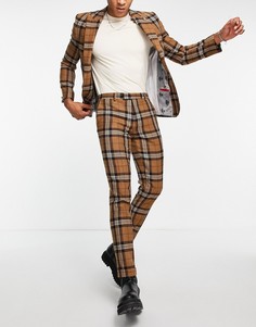Коричневые брюки в клетку тартан с цепочкой на кармане Twisted Tailor-Коричневый цвет