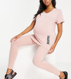 Розовая футболка из органического хлопка с овальным вырезом и надписью "Mama" (от комплекта) River Island Maternity-Розовый цвет