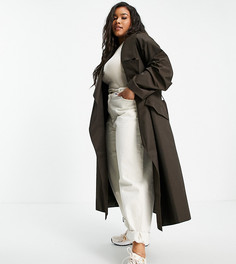 Коричневый тренч с каскадной отделкой ASOS DESIGN Curve-Коричневый цвет