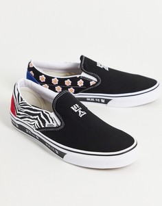 Разноцветные кеды-слипоны с принтом в корейском стиле Vans-Разноцветный
