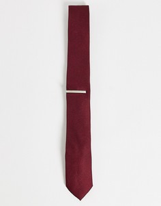 Бордовый галстук с зажимом Topman-Красный