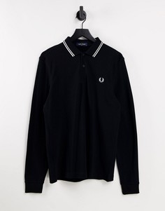 Черная футболка-поло с контрастной окантовкой и длинными рукавами Fred Perry-Черный цвет