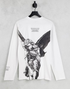 Белый лонгслив с принтом статуи на спине Mennace