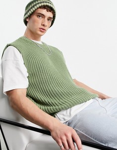 Шалфейно-зеленый oversized-жилет с круглым вырезом и карманом Topman-Зеленый цвет