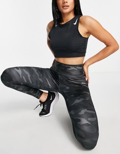 Блестящие леггинсы с серым камуфляжным принтом Nike Training One Dri-Fit-Серый