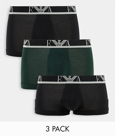 Набор из 3 боксеров-брифов черного и зеленого цветов с монограммой Emporio Armani Bodywear-Разноцветный