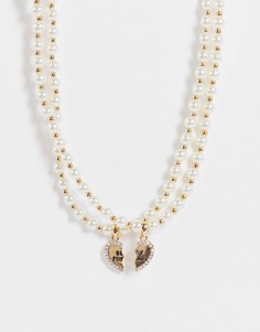 Золотистое ожерелье с искусственным жемчугом и подвесками с надписью "Best friends" ASOS DESIGN-Золотистый