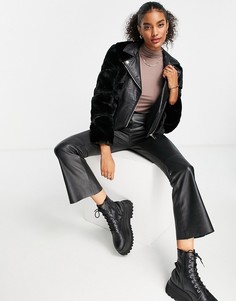 Черный бомбер с искусственным мехом River Island-Черный цвет