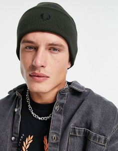 Шапка-бини из мериносовой шерсти цвета хаки Fred Perry-Зеленый цвет