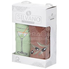 Набор полотенец кухонных, 2 шт 40х60 см, хлопок, Silvano Оливковая ветвь зеленый чай/коричневый D16-2, в подарочной упаковке