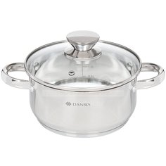 Кастрюля нержавеющая сталь, 2.2 л, с крышкой, Daniks, Оптима, QS-S-18/GS-01201-18CA