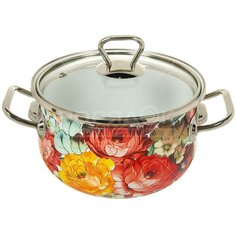 Кастрюля сталь, эмалированное покрытие, 2.1 л, с крышкой, Interos, Верона, 8866