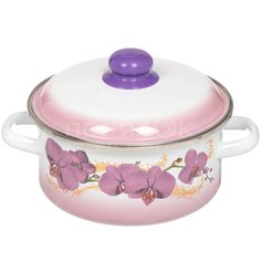 Кастрюля сталь, эмалированное покрытие, 3 л, с крышкой, СтальЭмаль, Орхидея белоснежная, 5RB201M