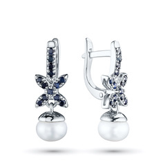 Серьги из серебра с жемчугом и сапфирами э0696сг04210458 ЭПЛ Якутские Бриллианты