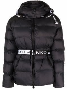 PINKO пуховик с поясом и логотипом