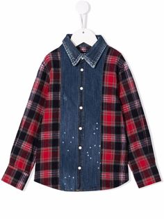 Dsquared2 Kids джинсовая рубашка с клетчатыми вставками