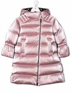 Moncler Enfant пальто с косой молнией и эффектом металлик