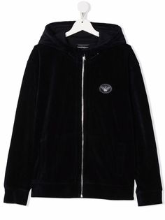 Emporio Armani Kids велюровая куртка с нашивкой-логотипом