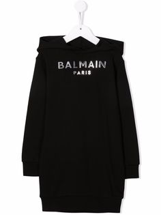 Balmain Kids платье-джемпер с капюшоном и тисненым логотипом