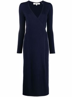 DVF Diane von Furstenberg платье миди с запахом и длинным рукавами