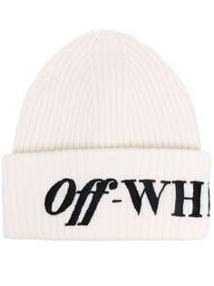 Off-White шапка бини в рубчик с логотипом