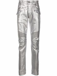 Balmain узкие джинсы с эффектом металлик