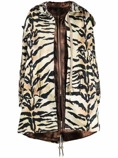 Roberto Cavalli пальто с капюшоном и тигровым принтом