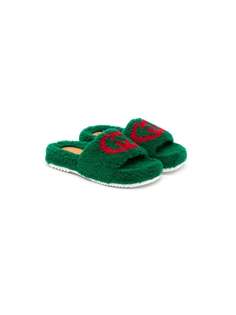 Gucci Kids шлепанцы из искусственного меха с логотипом Interlocking G