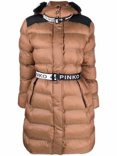 PINKO пуховик с капюшоном и поясом