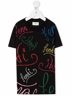 Fendi Kids футболка с вышитым логотипом