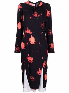 Marni многослойное платье миди с абстрактным принтом