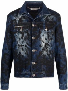 Philipp Plein джинсовая куртка с принтом Skull