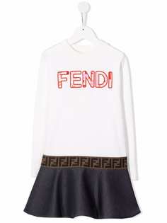 Fendi Kids платье-свитер с вышитым логотипом
