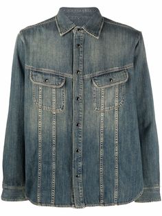 Saint Laurent джинсовая рубашка с эффектом потертости