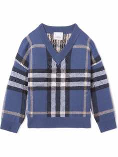 Burberry Kids джемпер в клетку с V-образным вырезом