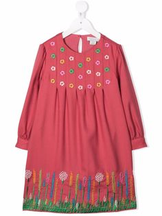 Stella McCartney Kids платье миди с длинными рукавами и цветочной вышивкой
