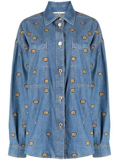 Moschino джинсовая рубашка с вышивкой