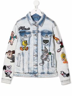 Philipp Plein Junior джинсовая куртка с вышивкой Looney Tunes