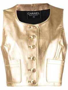 Chanel Pre-Owned кожаный жилет 1994-го года с эффектом металлик