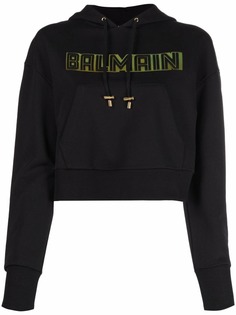 Balmain укороченное худи с тисненым логотипом