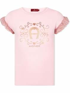 Aigner Kids футболка с оборками и логотипом