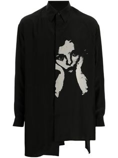 Yohji Yamamoto рубашка асимметричного кроя с принтом
